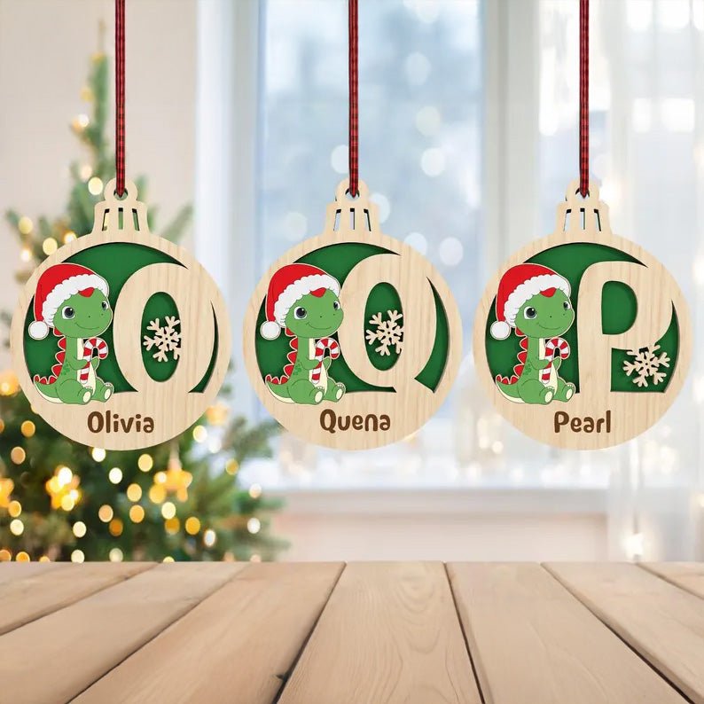 Personalized T-rex Dinosaur Christmas Balls, Monogram Alphabet Ornament, Christmas Dinosaur Ornament, Laser Cut