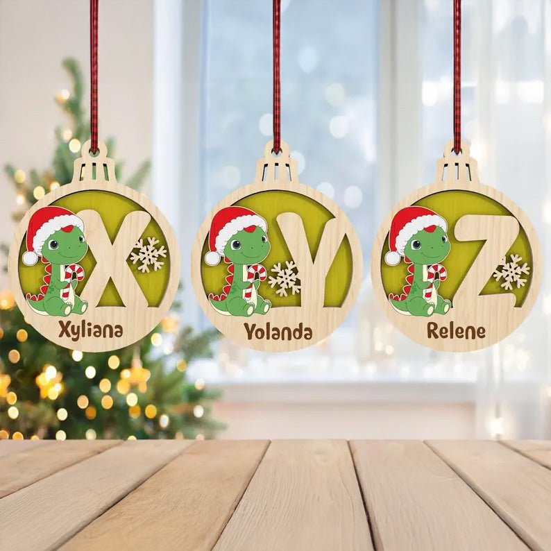 Personalized T-rex Dinosaur Christmas Balls, Monogram Alphabet Ornament, Christmas Dinosaur Ornament, Laser Cut