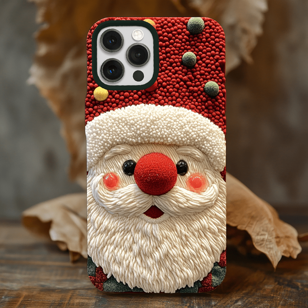 Plush Santa Claus phone case, multiple options, iPhone, Pixel, Samsung