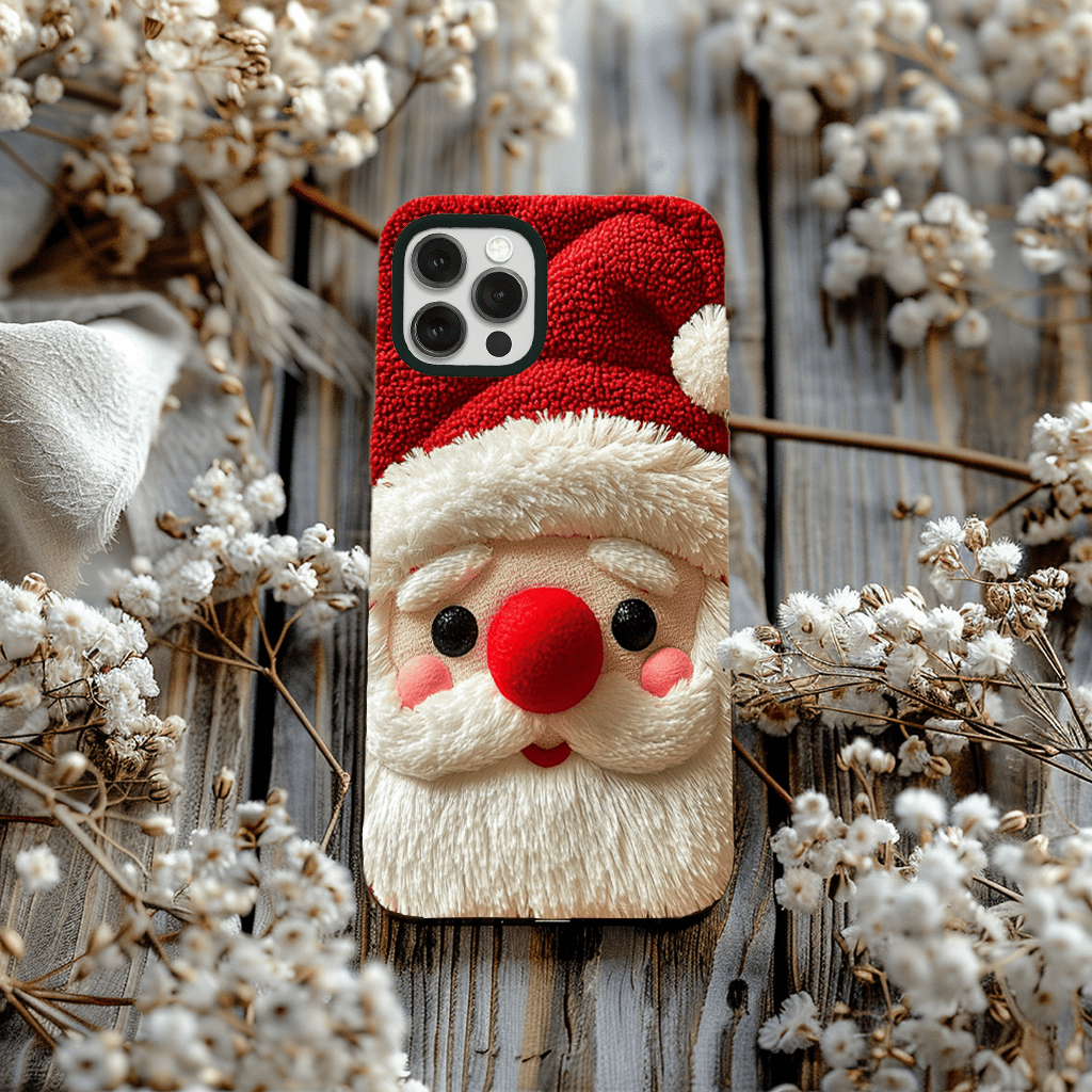 Plush Santa Claus phone case, multiple options, iPhone, Pixel, Samsung