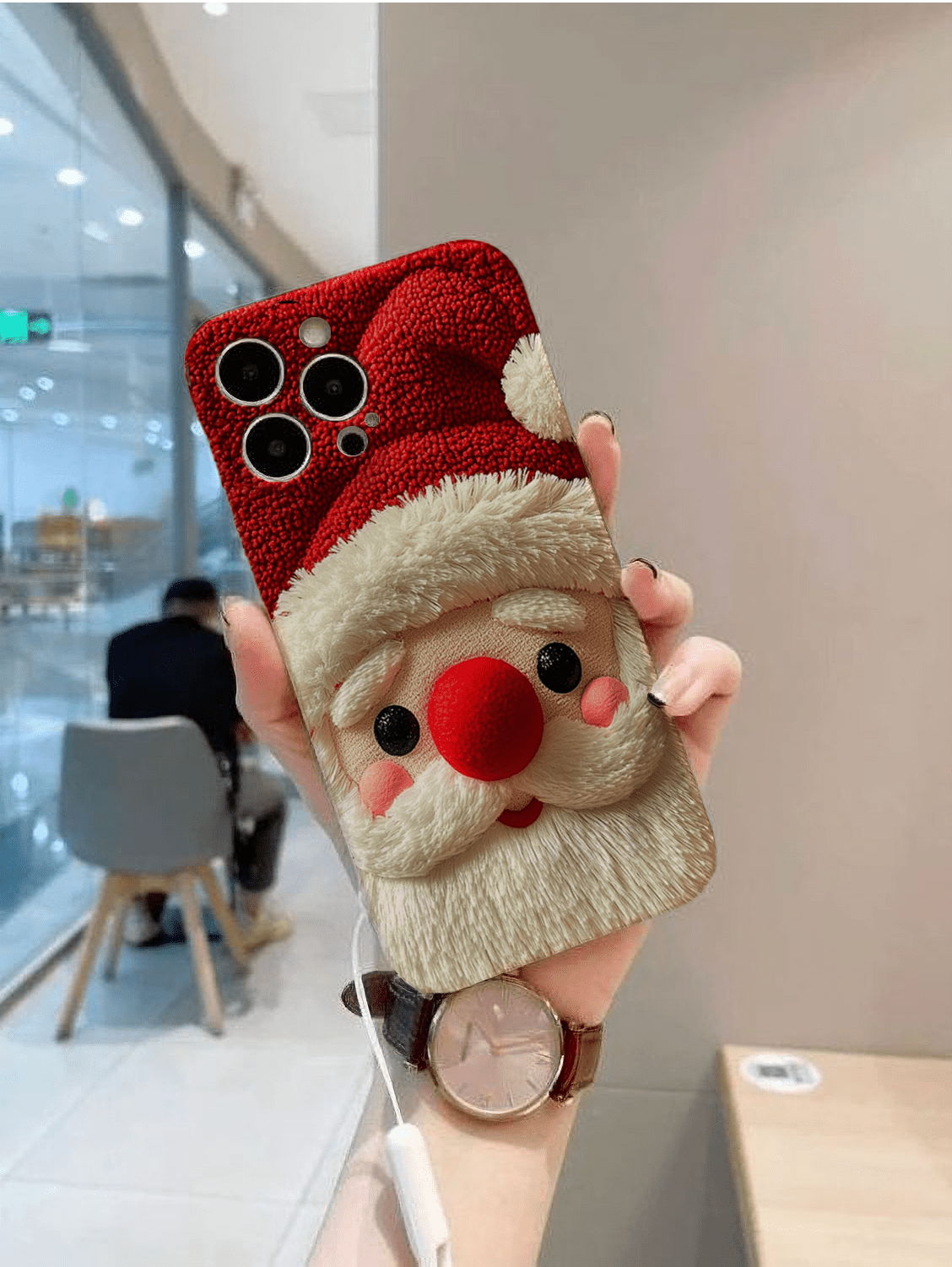 Plush Santa Claus phone case, multiple options, iPhone, Pixel, Samsung