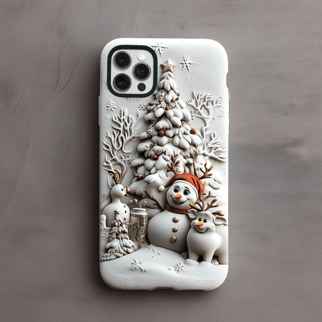 Snowman and Deer Happy Phone Case, Multiple Styles Available, iPhone, Pixel, Samsung