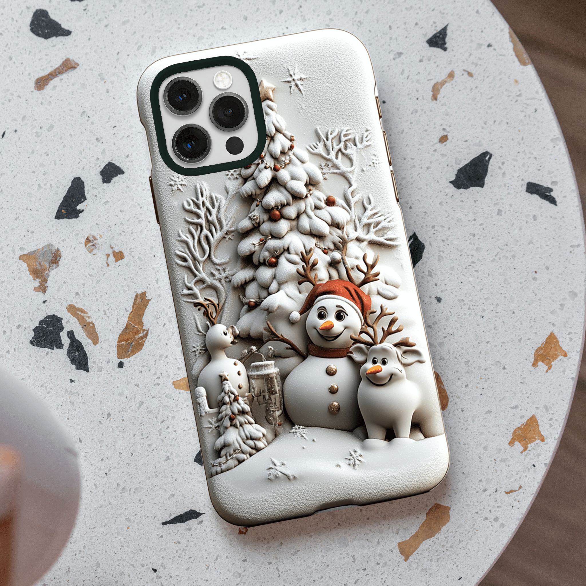 Snowman and Deer Happy Phone Case, Multiple Styles Available, iPhone, Pixel, Samsung