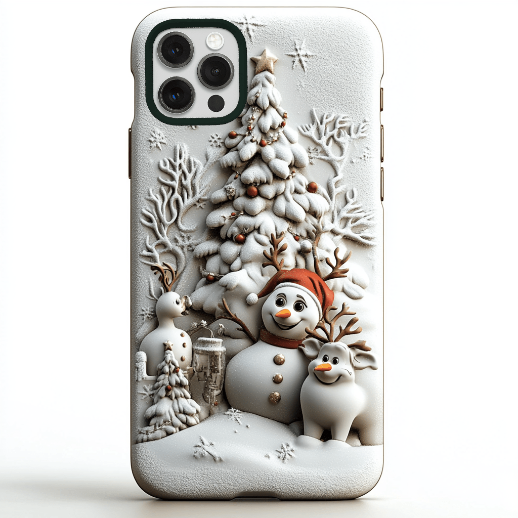 Snowman and Deer Happy Phone Case, Multiple Styles Available, iPhone, Pixel, Samsung