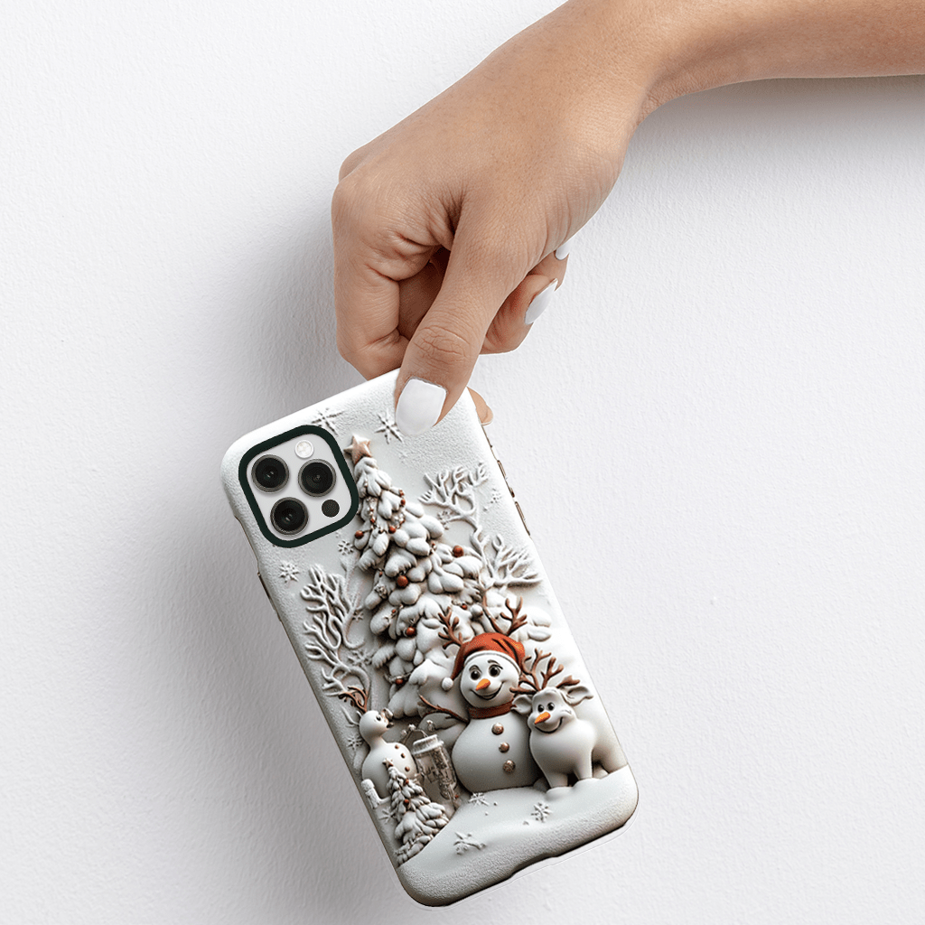 Snowman and Deer Happy Phone Case, Multiple Styles Available, iPhone, Pixel, Samsung