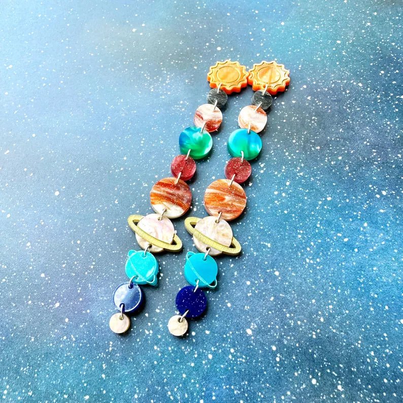 Solar System Earrings, Outer Space Acrylic Earrings