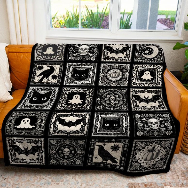 Spooky Season Throw Halloween Home Decor Cozy Witch Witchy Blanket Gift For Goth Room Decor Whimsigothic Fall Decorating Dark Academia Throw