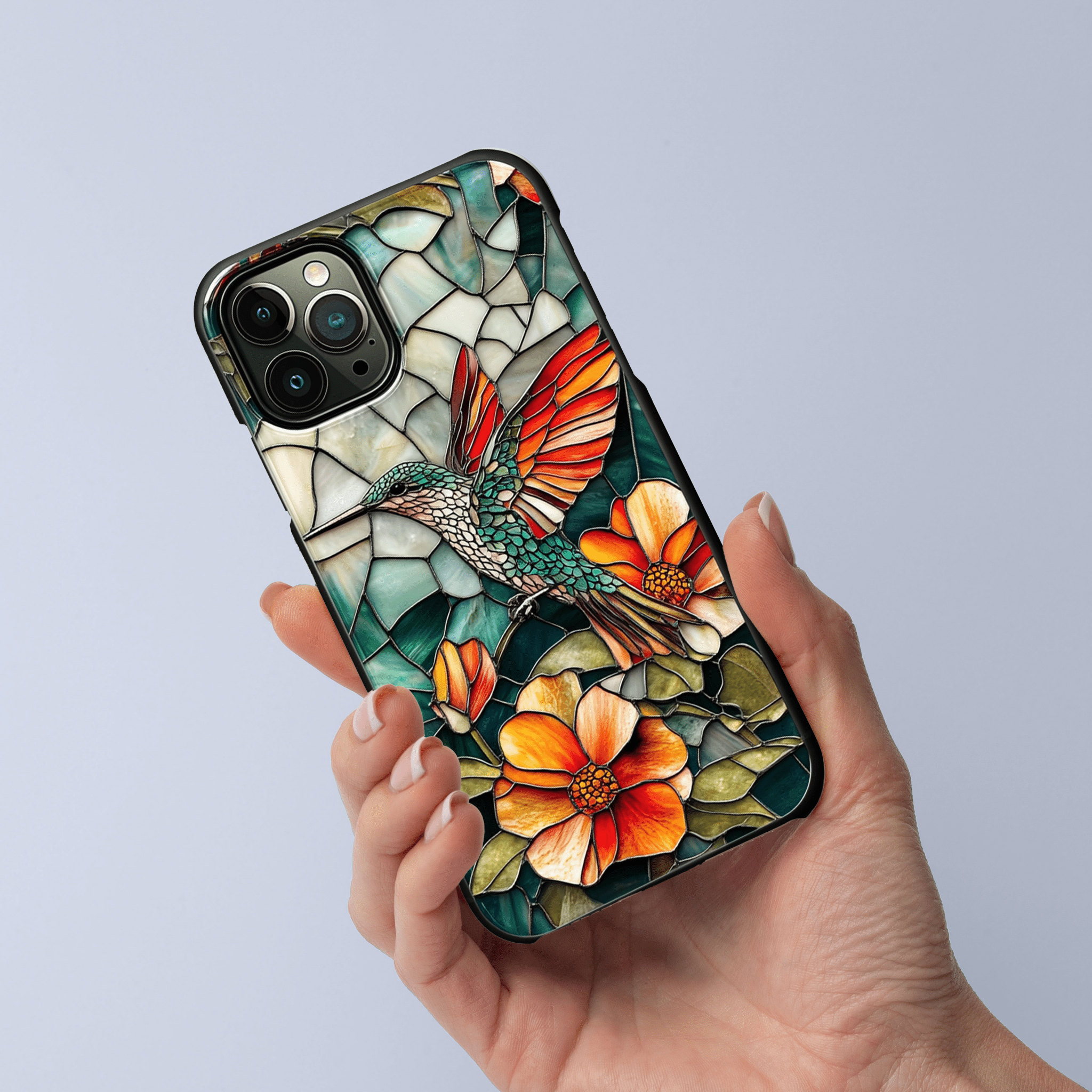 Stained glass flower and bird romance phone case, multiple styles available, iPhone, Pixel, Samsung