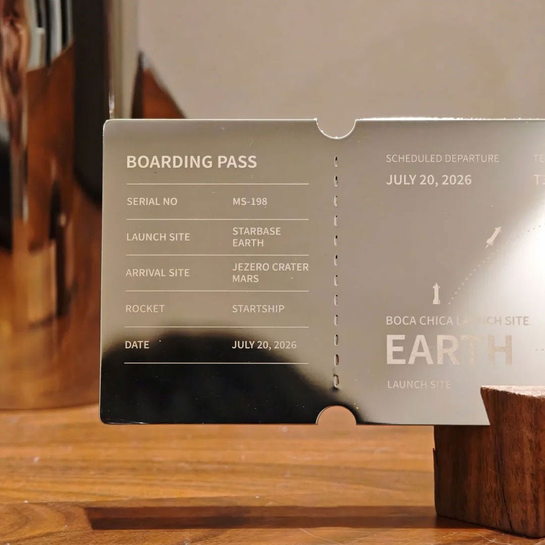 Stainless steel starship Mars boarding pass, with unique boarding serial number, personalized stainless steel ornaments