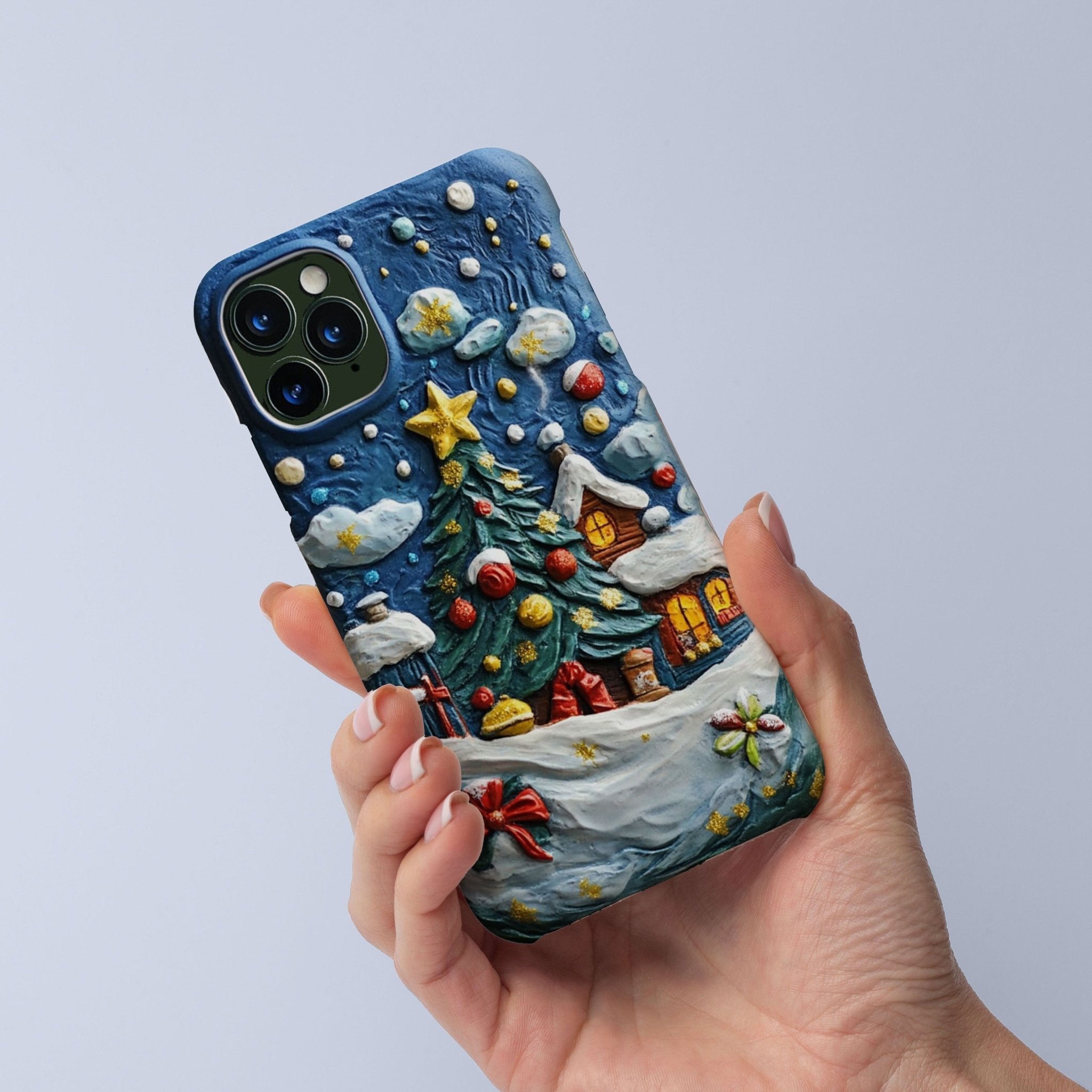 Super three-dimensional 3D oil painting Christmas tree phone case, multiple styles available, iPhone, Pixel, Samsung