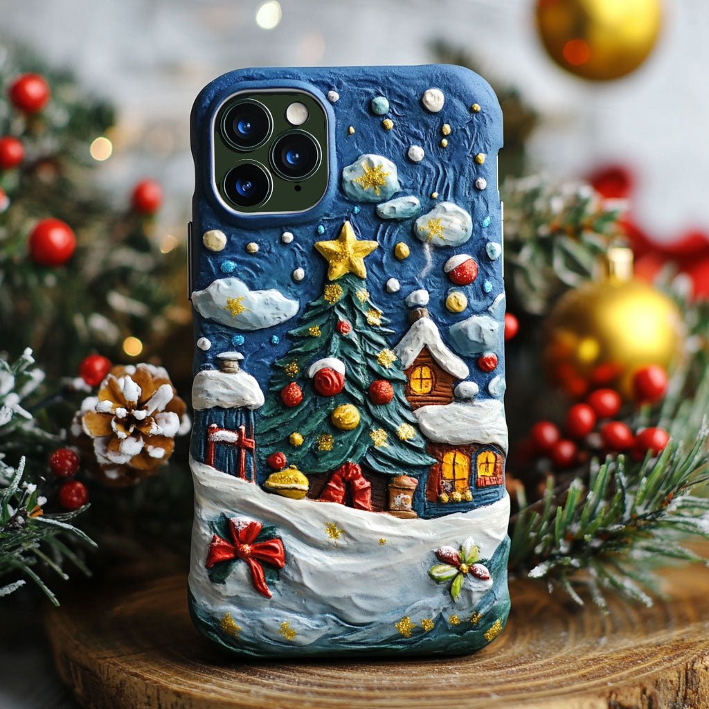 Super three-dimensional 3D oil painting Christmas tree phone case, multiple styles available, iPhone, Pixel, Samsung