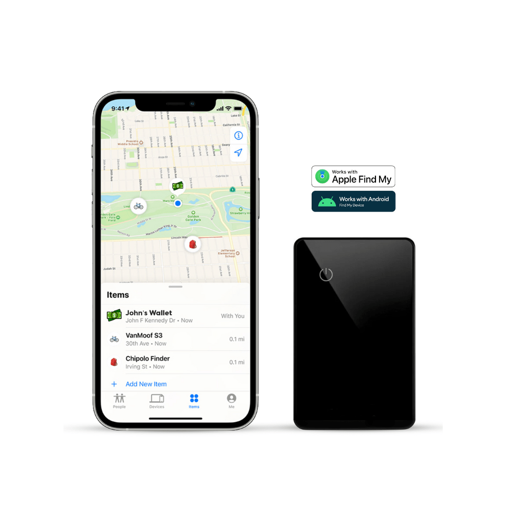 Universal two-year battery life wallet locator for Apple and Android