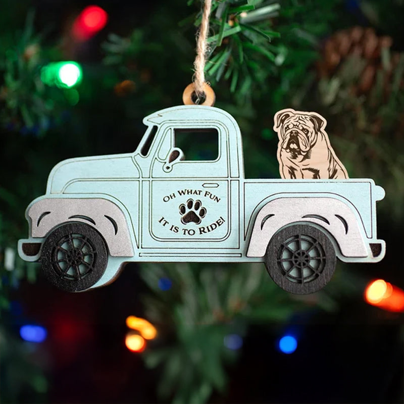 Christmas truck ornaments, dog pattern, Christmas decorations, removable, memorial decorations