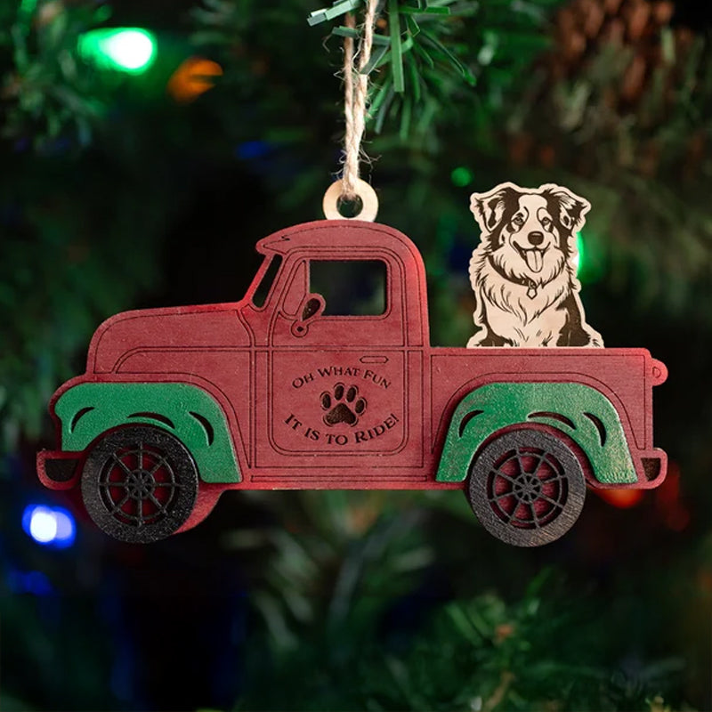 Christmas truck ornaments, dog pattern, Christmas decorations, removable, memorial decorations